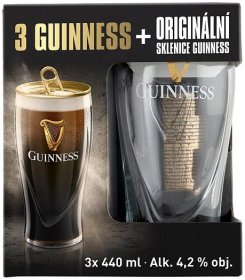 Guinness Draught Stout 3 x 440ml + sklenice