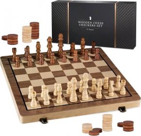 15-Inch Wooden Chess & Checkers Set