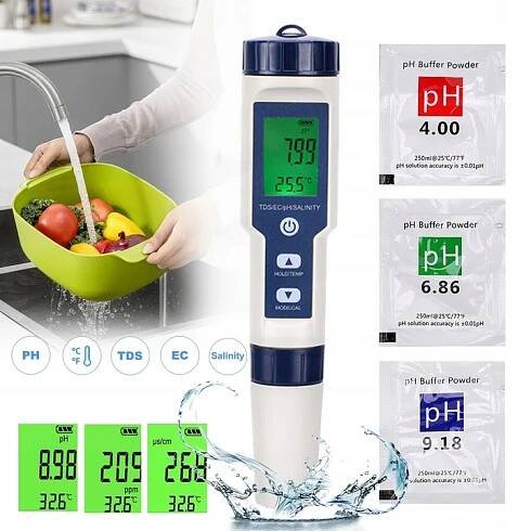 DIGITÁLNÍ 5 V 1 MĚŘIČ TDS/EC/SLANOSTI/PH/TEPLOTY TESTER KVALITY VODY
