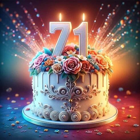 a birthday cake with candles and flowers on it is surrounded by confetti sprinkles