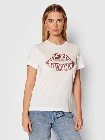 Pepe Jeans dámské bílé tričko Lips - Pepe Jeans
