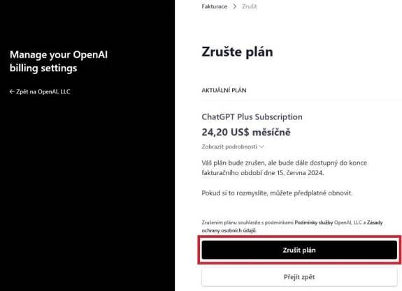 Jak zrušit předplatné ChatGPT