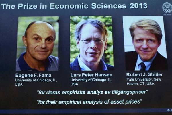 From left: Nobel Prize laureates in Economic Sciences Eugene Fama, Lars Peter Hansen and Robert Shiller.