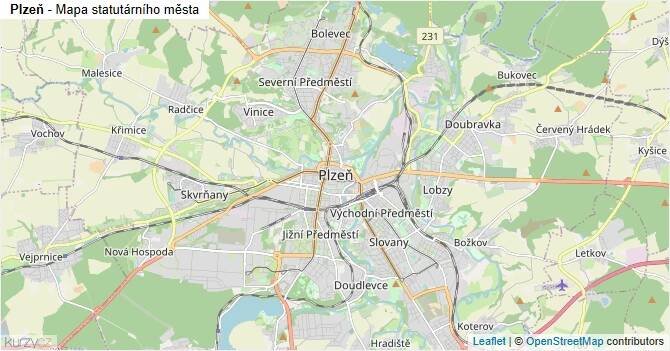 Plzeň - mapa statutárního města