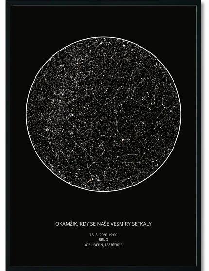 Jen tak z lásky Hvězdná mapa Vašeho životního okamžiku Rozměr plakátu: 50 × 70 cm (tištěný plakát), Barva pozadí: Černá, Volba rámu: Bez rámu