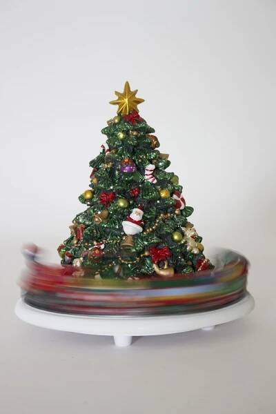 Vánoční dekorace - Vánoční stromek s pozitivem vláček hrací skříňka 16 cm DÁREK Motiv vánoční stromek