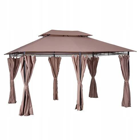 Outsunny Zahradní pavilon 3x4 m, dvojitá střecha, khaki, pro akce, 4 stěny