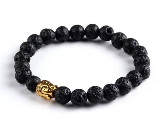 Náramek BUDDHA z lávových kamenů ve zlaté barvě