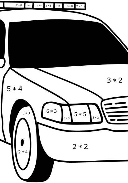 Omalovánka Policejní auto z Ameriky pro děti - Součet a Kreslit 