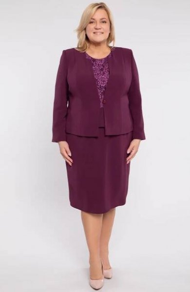 Třídílný fialový oblek s peplum – plus size
