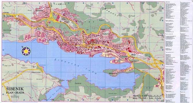 Detailní mapa Šibeniku, názvy ulic