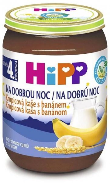 Hipp Bio Mléčná kaše na dobrou noc krupicová s banánem 190 g od 55 Kč - Heureka.cz