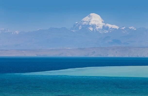 Lake Manasarovar with Mount Kailash in Western Tibet