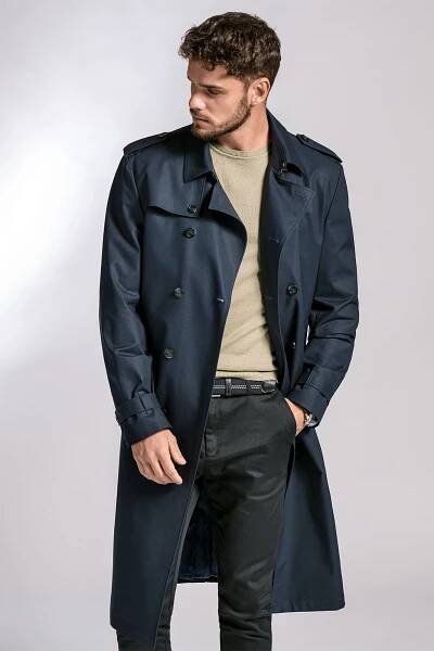 Pánský trenčkot LUMIERO TAILORED, tmavě modrý