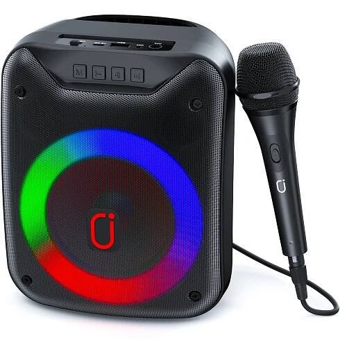 portable speaker wireless speaker with microphone home karaoke machine pa system with dj light compact and lightweight speaker for birthday christmas halloween easter 2