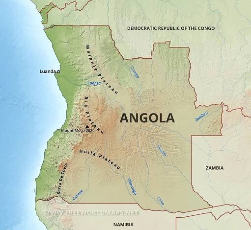 Angola Physical Map