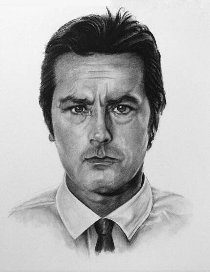 Alain Delon - kresba uhlem
