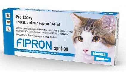 Fipron 50 mg spot-on pro kočky 1x0,5 ml z kategorie Chovatelské potřeby a krmiva pro kočky > Antiparazitika pro kočky > Pipety (Spot On) pro kočky
