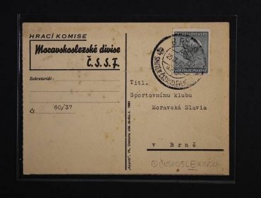 firemní KL frank. zn. č. 322 s pod. raz. BRNO 2 SMUTEK ČESKOSLEVENSKA 20.9.1937 (chybný text), stopy pošt. provozu