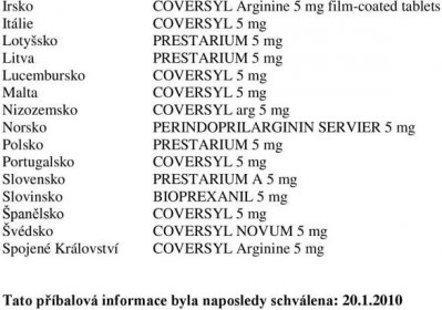 PRESTARIUM A 5 mg BIOPREXANIL 5 mg COVERSYL Arginine 5 mg Tato příbalová informace byla naposledy