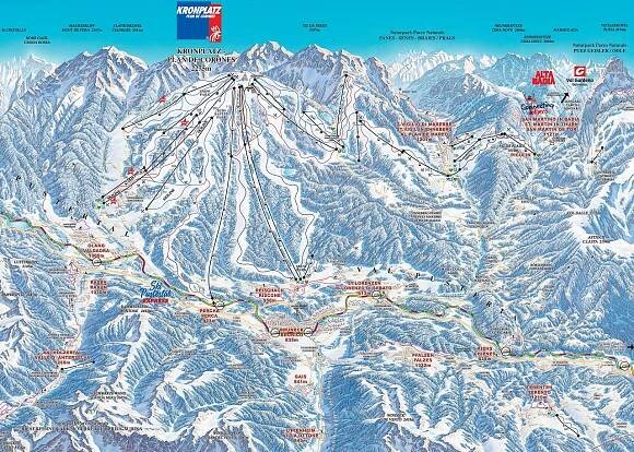 Ski areál Kronplatz / Plan de Corones, zdroj mapy: bergfex.com