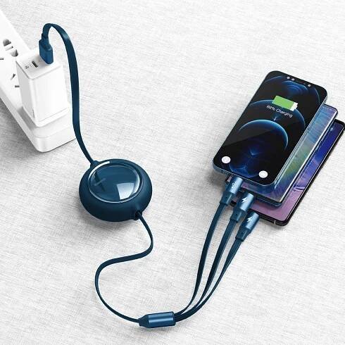 Kabel USB 3 v 1 Baseus Bright Mirror, micro USB / Lightning / USB-C, plochý, 3,5 A, 1,2 m (modrý) | smdledzarovky.cz