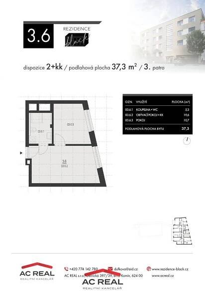 Prodej bytu 2+kk, 37,3 m2 - Brno (3.6)