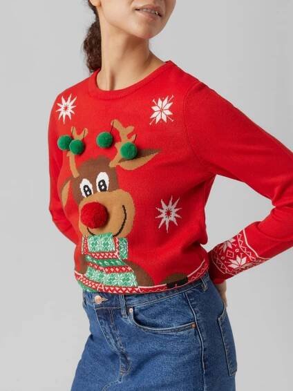 VERO MODA Svetr 'VMFrosty Deer' – červená