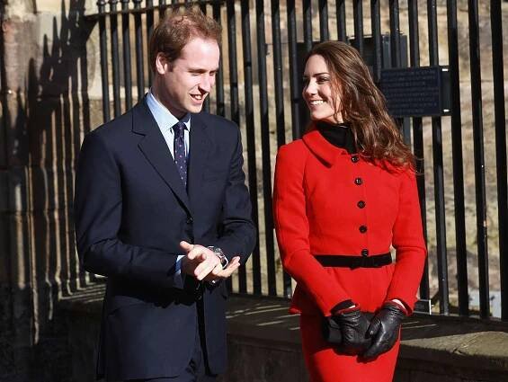 Prince William and Princess Kate walking around St. Andrews University