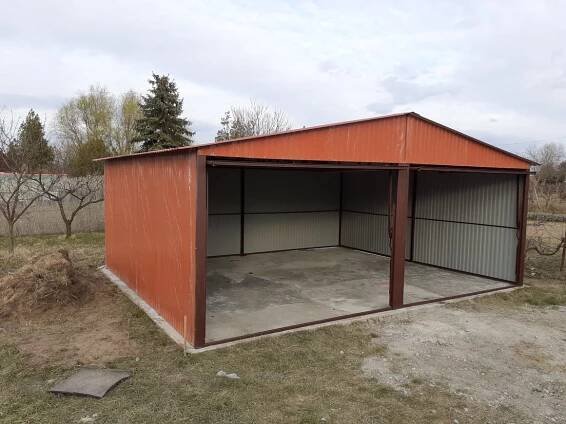 Plechová dvougaráž  6x6m  se sedlovou střechou RAL 8004 - Image 2