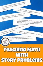 Pinnable cover for blog post Teaching Math With Story Problems showing printed math word problems.
