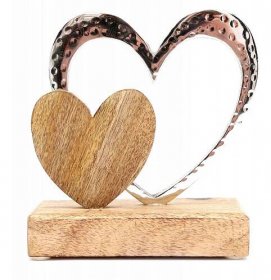 Dekorace Dvojité srdce, dřevo/kov