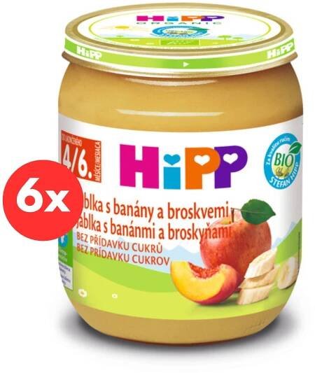 HiPP BIO Jablka s banány a broskvemi - 6× 125 g