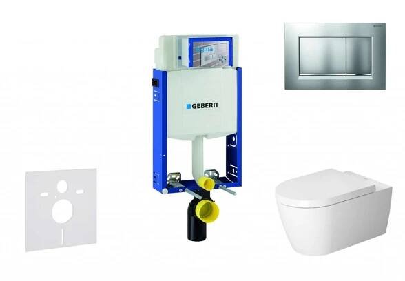 GEBERIT Kombifix Modul pro závěsné WC s tlačítkem Sigma30, matný chrom/chrom + Duravit ME by Starck WC a sedátko, Rimless, SoftClose 110.302.00.5 NM7