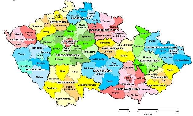 Kraje a okresy v České republice na mapě