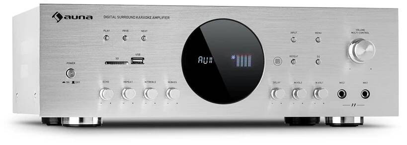 AMP-218 BT, Digital-Surround zesilovač, 5.1, 2 x 120W, 3 x 50W, RMS, BT, 2 x mikro Stříbrná metalíza