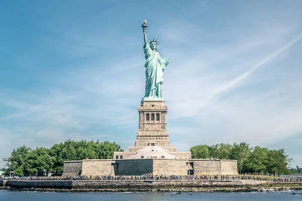 The Statue of Liberty on Ellis Island.