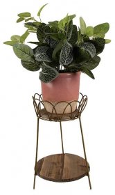 Dekorační květinový kovový stolek s dřevěnými deskami - Ø 21*32 cm - Clayre & Eef - 6Y4986 - LaHome.cz