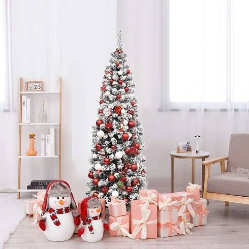 COSTWAY 180cm vánoční stromek se sněhem a 250 teplými bílými LED světly, umělý vánoční