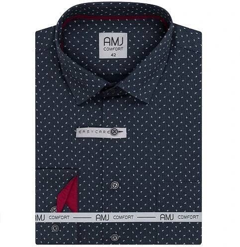 Pánská košile AMJ bavlněná, tmavě modrá se slzičkami, VDBR1334, dlouhý rukáv (regular + slim-fit + prodloužená délka)