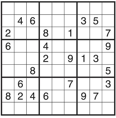 A Sudoku puzzle, a grid of nine boxes each containing nine squares, with a few numbers in some of the squares, the rest blank.