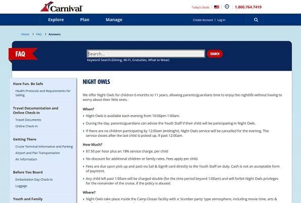 Carnival Cruise Night Owls FAQ link