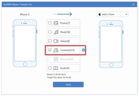 Přenos kontaktů mezi telefony iPhone
