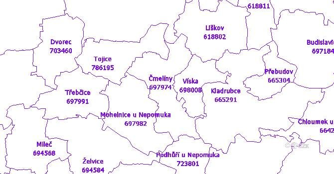 Katastrální mapa Čmelíny