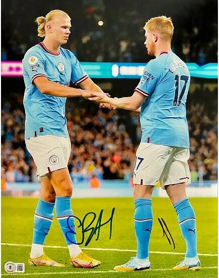 Manchester City Erling Haaland Kevin De Bruyne Signed Photo 11x14 Beckett BAS