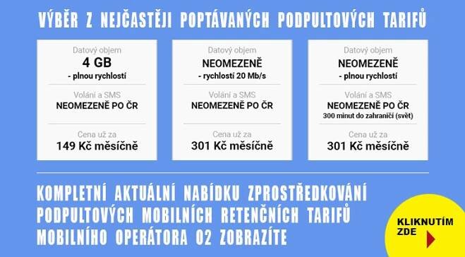 Podpultové mobilní retenční tarify O2