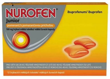 Nurofen Junior Pomeranč 100 mg 12 žvýkacích tobolek Tablety žvýkací
