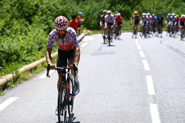 HAUTACAM FRANCE  JULY 21 Simon Geschke of Germany and Team Cofidis  Polka Dot Mountain Jersey attacks during the 109th Tour de France 2022 Stage 18 a 1432km stage from Lourdes to Hautacam 1520m  TDF2022  WorldTour  on July 21 2022 in Hautacam France Photo by Tim de WaeleGetty Images