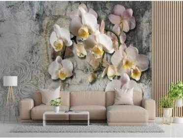 Fototapeta Kvetoucí orchidej na pozadí staré zdi