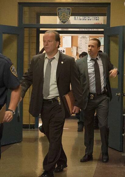 NEW YORK - AUGUST 23: "Scorched Earth" --Sergeant Gormley (Robert Clohessy) and Danny (Donnie Wahlberg) discuss the murder of a bride on her wedding day in a drive by gang shooting, on BLUE BLOODS, Friday, October 19 (10:00-11:00 PM, ET/PT) on the CBS Television Network. . (Photo by Jojo Whilden/CBS via Getty Images) 